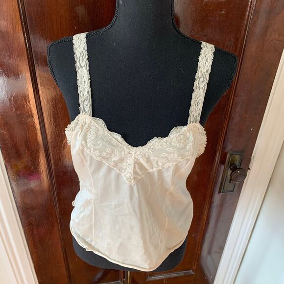 Vintage Cream ILGWU Lace Nylon Camisole Lingerie Wide Straps Made In USA - Picture 3 of 16